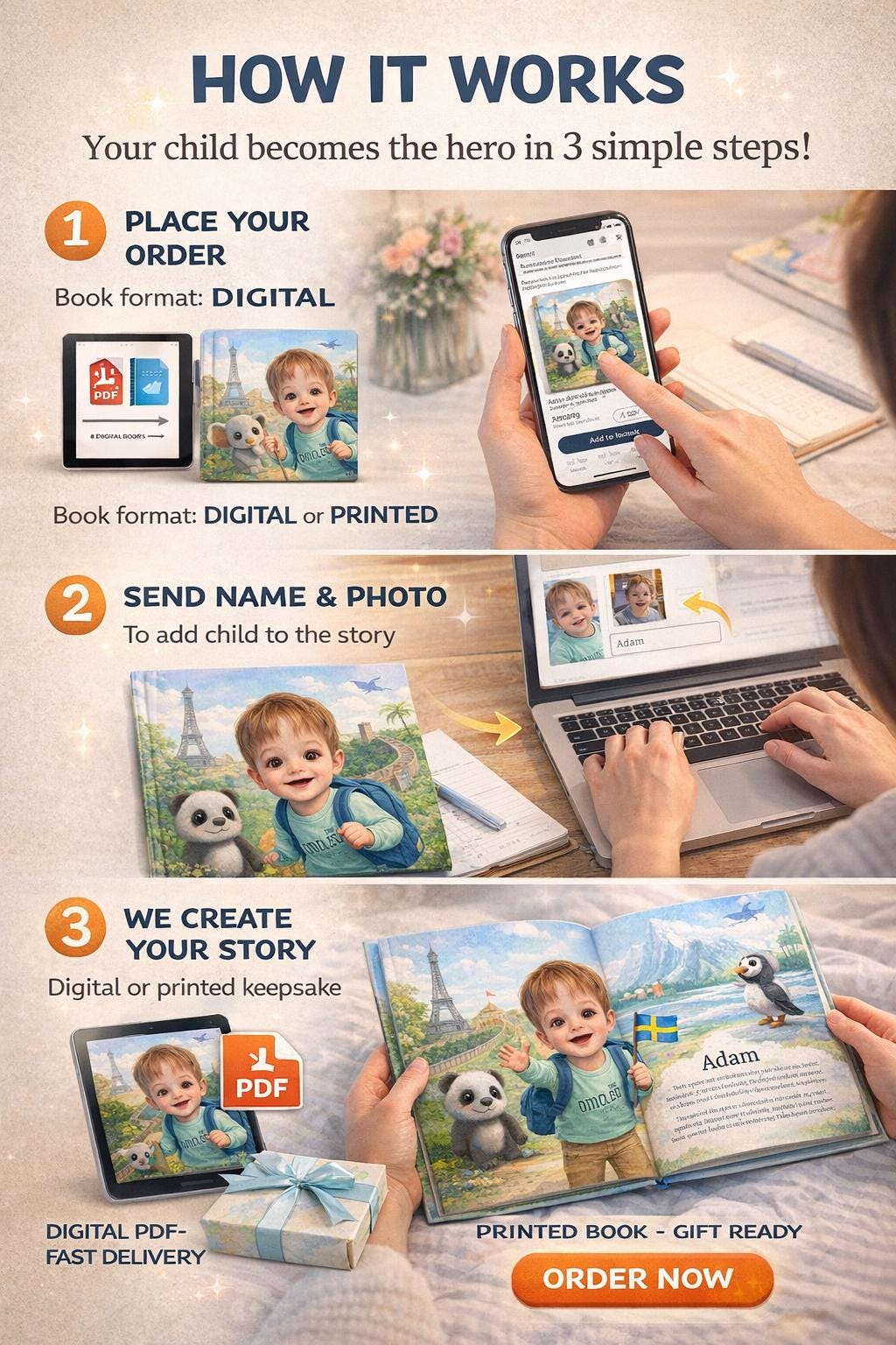 Personalized Children's World Adventure Book – Custom Story, Watercolor Illustrations (Digital PDF)