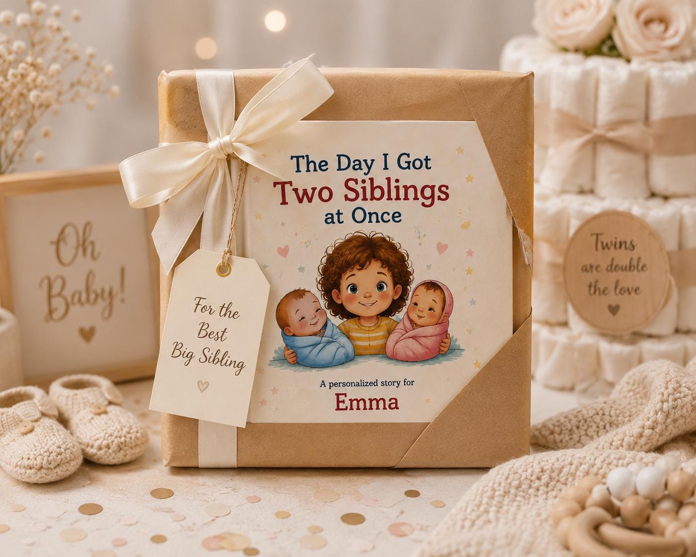 Big Sister of Twins Personalized Book | Twin Baby Shower Gift | Custom New Sibling Storybook