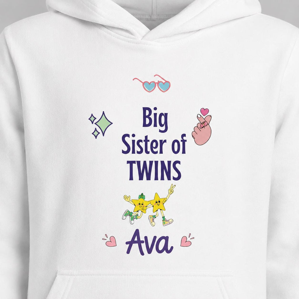 Custom Name Big Sister of Twins Hoodie ,Personalized Girls Sweatshirt | Twin Pregnancy Announcement Gift, Custom Big Sister
