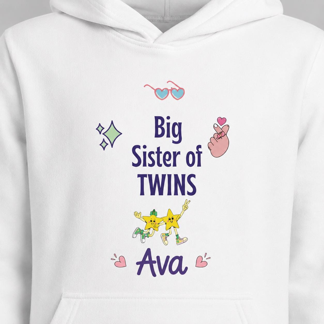 Custom Name Big Sister of Twins Hoodie ,Personalized Girls Sweatshirt | Twin Pregnancy Announcement Gift, Custom Big Sister