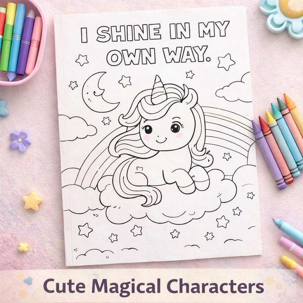 Kids Affirmation Coloring Book | Unicorn Fairy Pages, Positive Self Esteem Activity (Printable PDF)