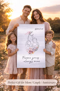 Custom Line Art Metal Portrait, Brushed Aluminum Family Keepsake, Anniversary Gift