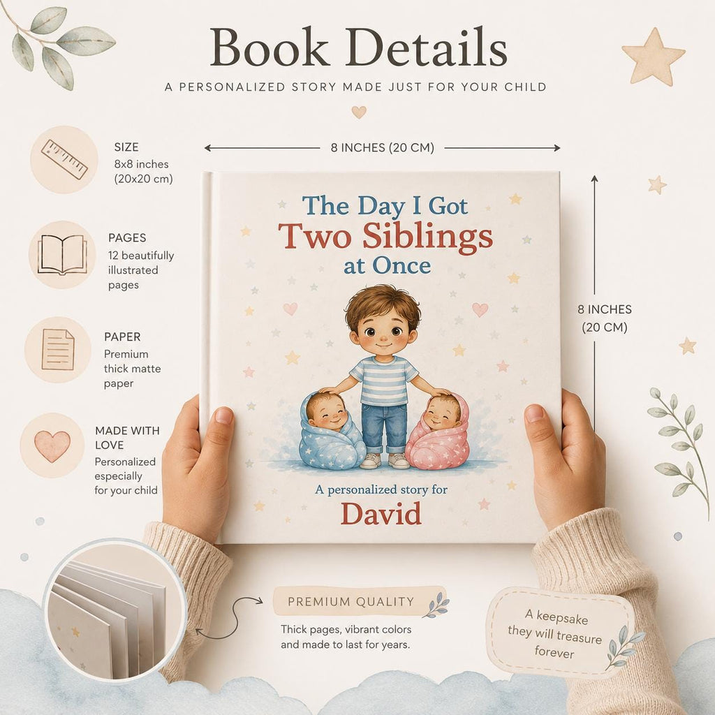 Big Brother of Twins Personalized Book | Twin Baby Shower Gift | Custom New Sibling Keepsake