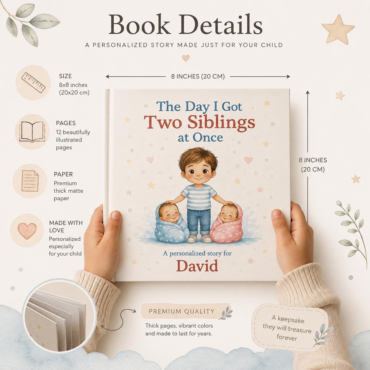Big Brother of Twins Personalized Book | Twin Baby Shower Gift | Custom New Sibling Keepsake