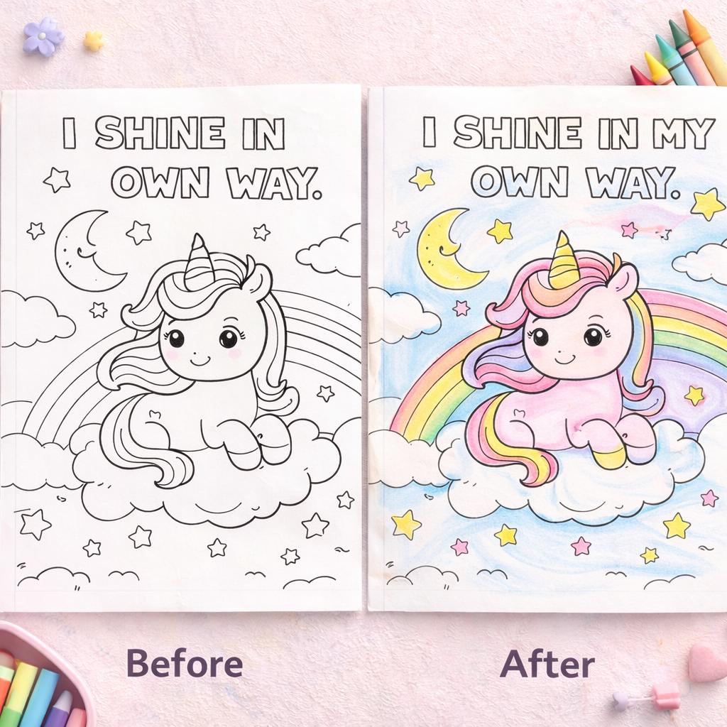 Kids Affirmation Coloring Book | Unicorn Fairy Pages, Positive Self Esteem Activity (Printable PDF)