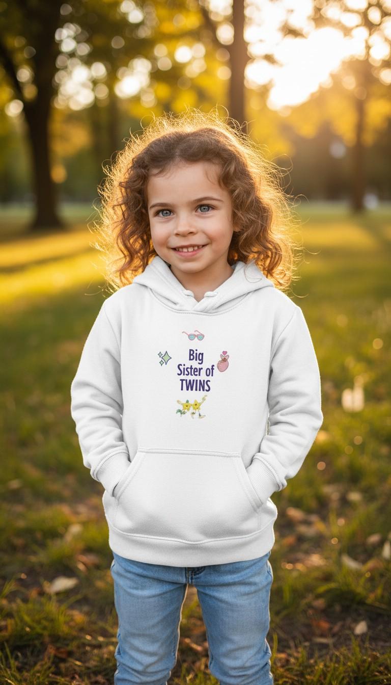 Custom Name Big Sister of Twins Hoodie ,Personalized Girls Sweatshirt | Twin Pregnancy Announcement Gift, Custom Big Sister