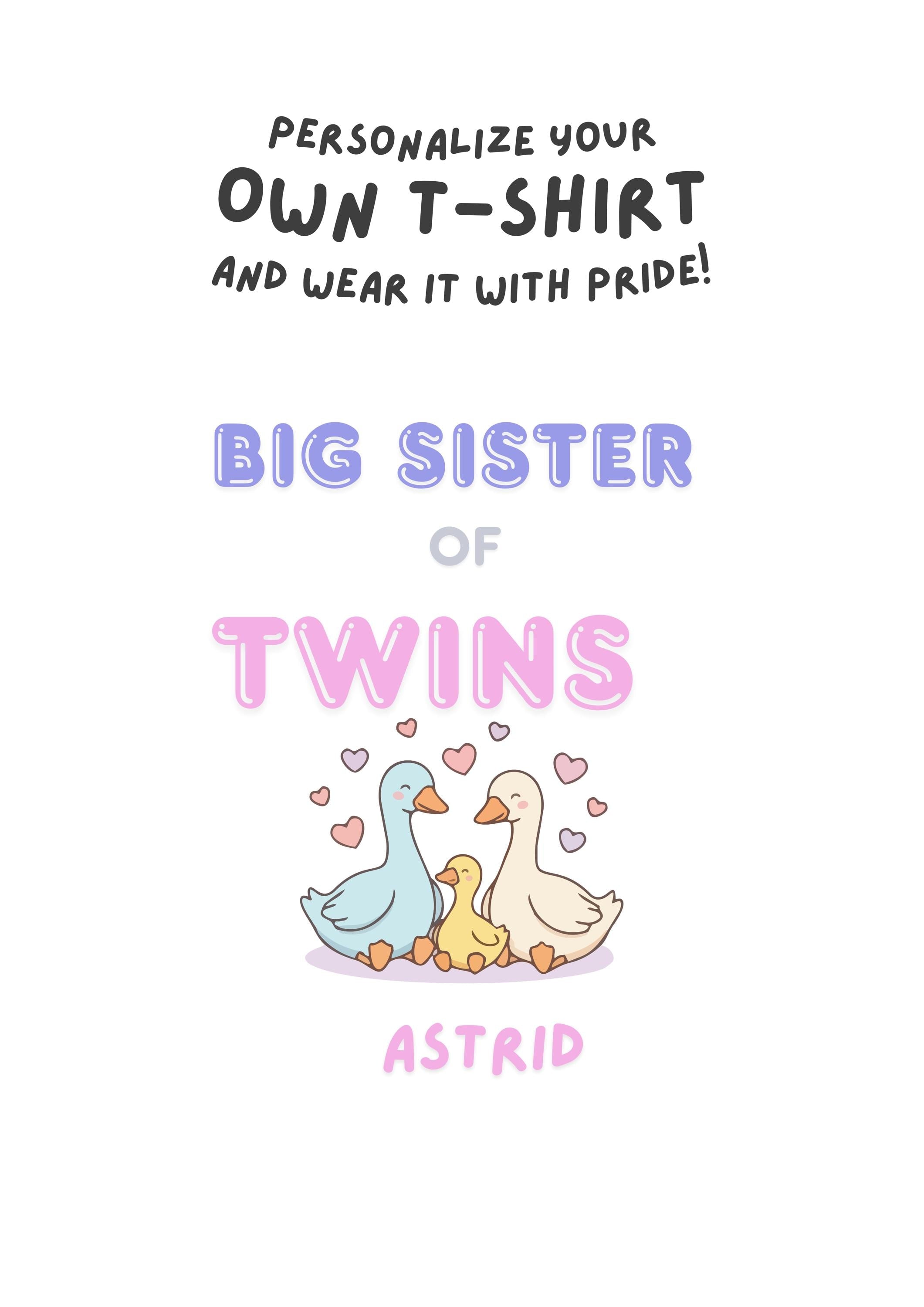 Personalized Big Sister Shirt for Twins | Custom Name Toddler Tee | Twin Announcement Sibling Reveal Gift