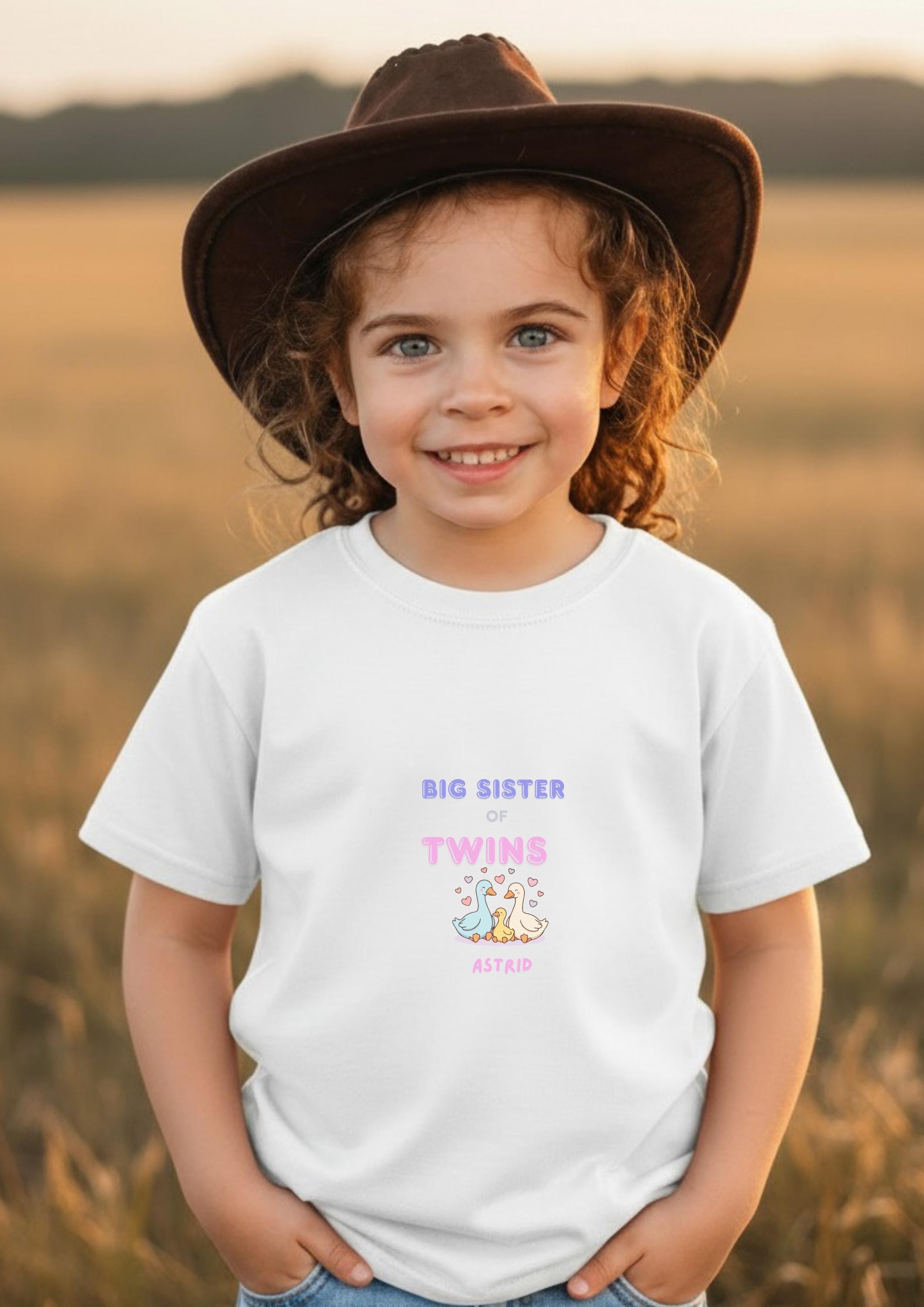 Personalized Big Sister Shirt for Twins | Custom Name Toddler Tee | Twin Announcement Sibling Reveal Gift