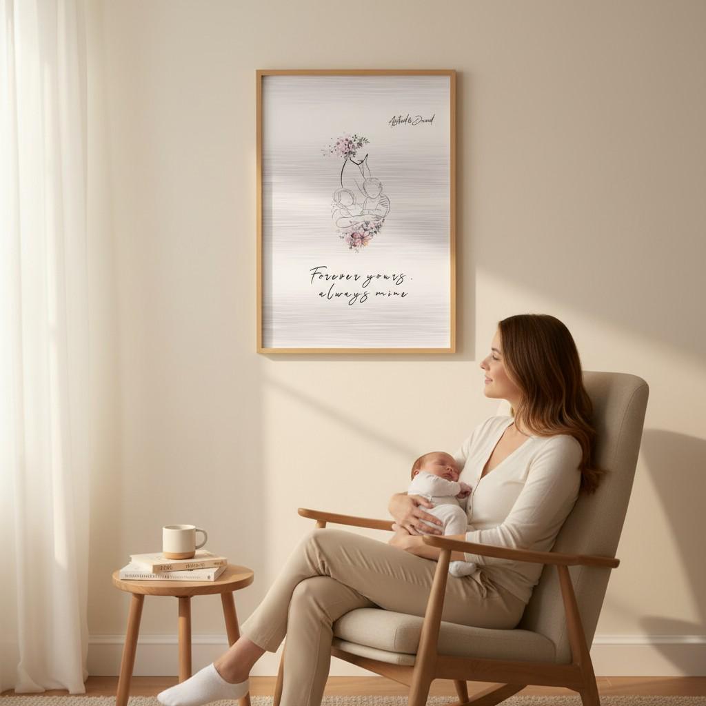 Custom Line Art Metal Portrait, Brushed Aluminum Family Keepsake, Anniversary Gift