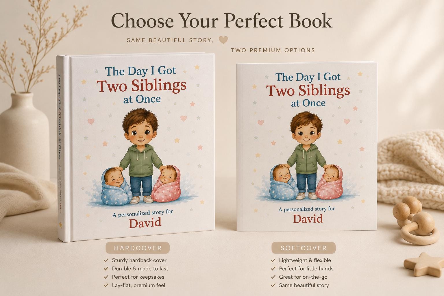 Big Brother of Twins Personalized Book | Twin Baby Shower Gift | Custom New Sibling Keepsake