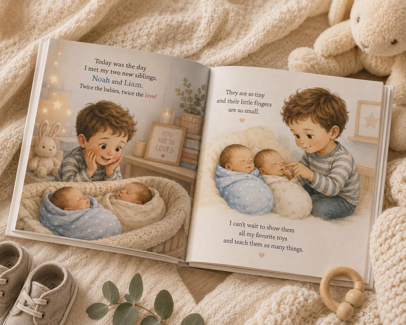 Big Brother of Twins Personalized Book | Twin Baby Shower Gift | Custom New Sibling Keepsake