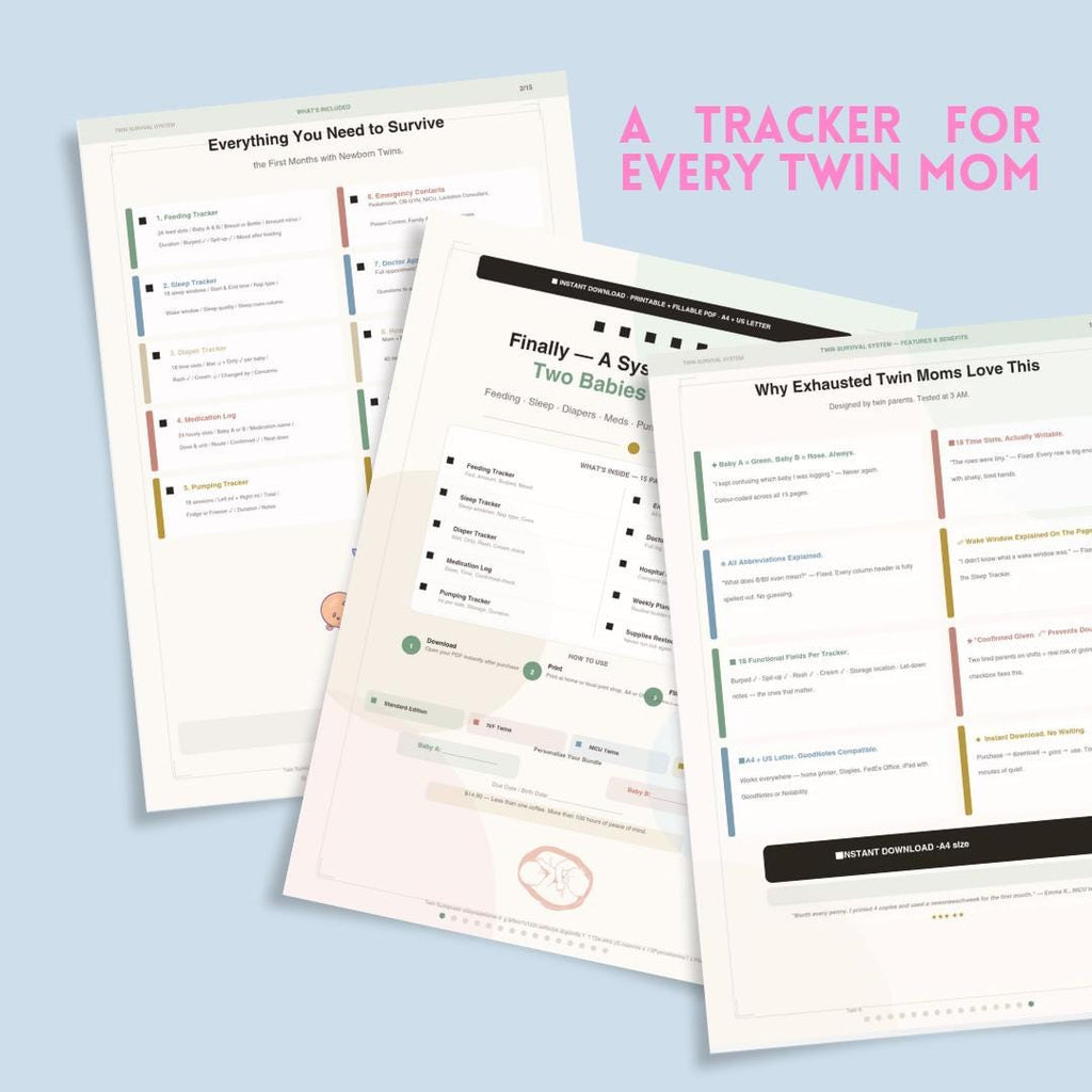 Twin Feeding Tracker Printable, Newborn Twin Survival Planner, Sleep Feeding Diaper Log, Twin Mom PDF Bundle