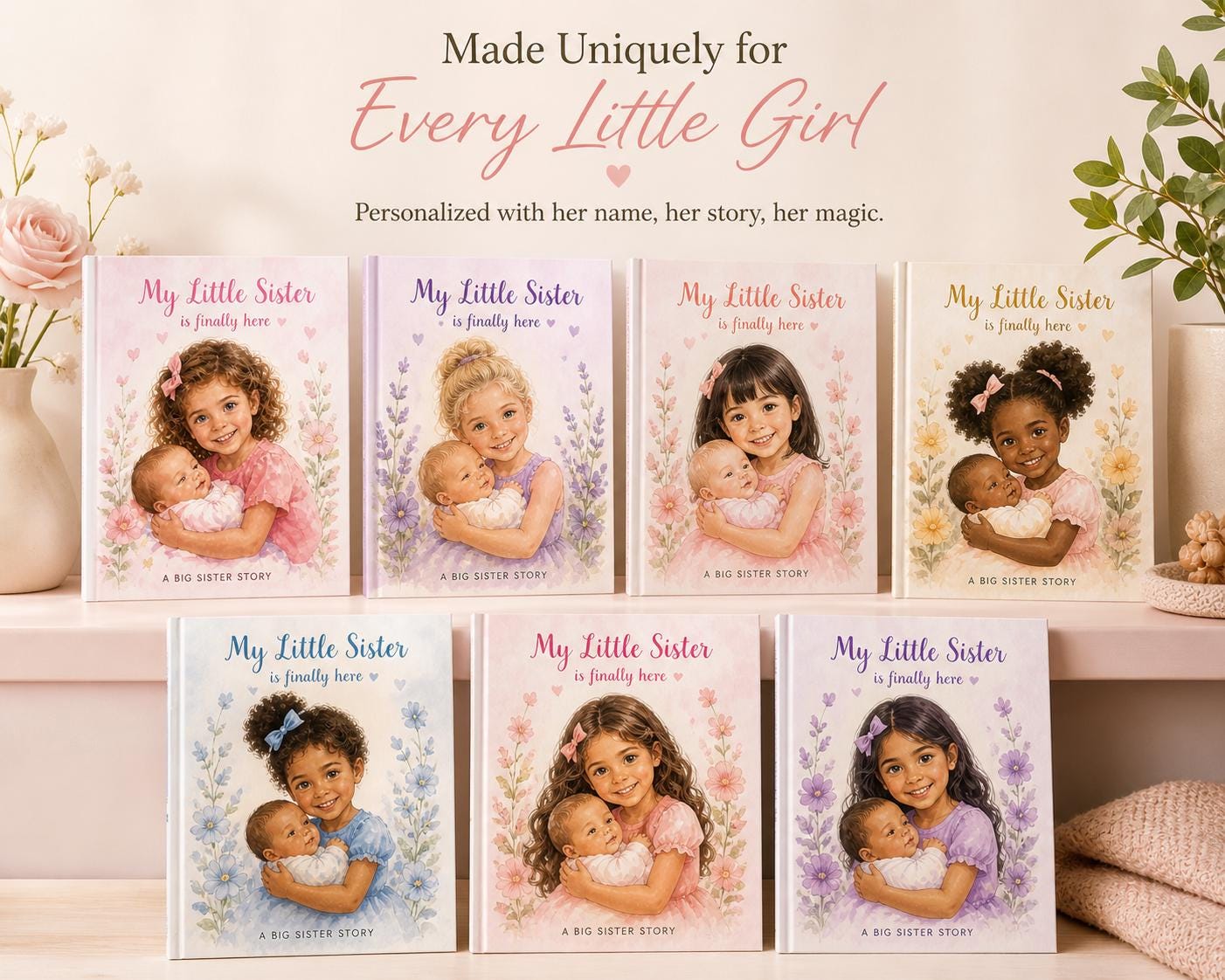Personalized Big Sister Book, Custom Sibling Story Gift, New Baby Announcement Keepsake for Girls