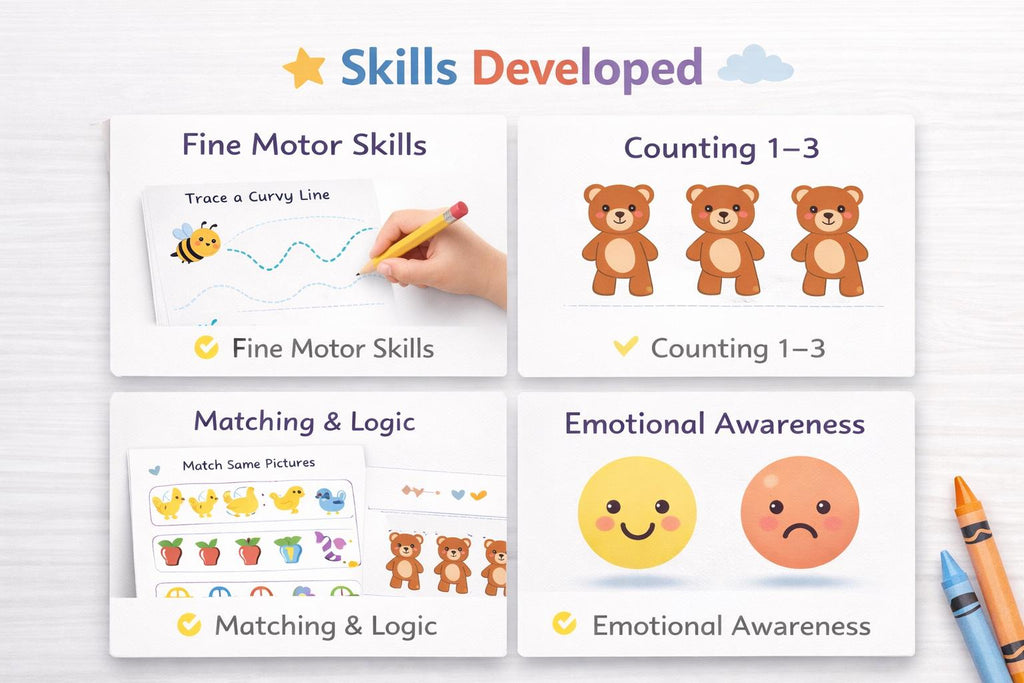 Toddler Workbook Ages 2-4 – Fine Motor Skills, Counting, Shapes, Colors (20 Activities PDF)