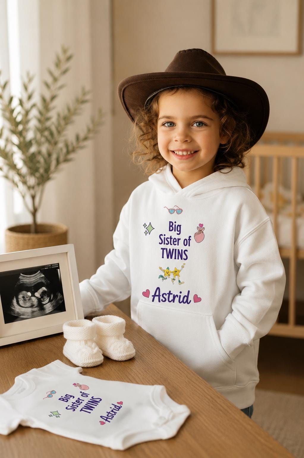 Custom Name Big Sister of Twins Hoodie ,Personalized Girls Sweatshirt | Twin Pregnancy Announcement Gift, Custom Big Sister
