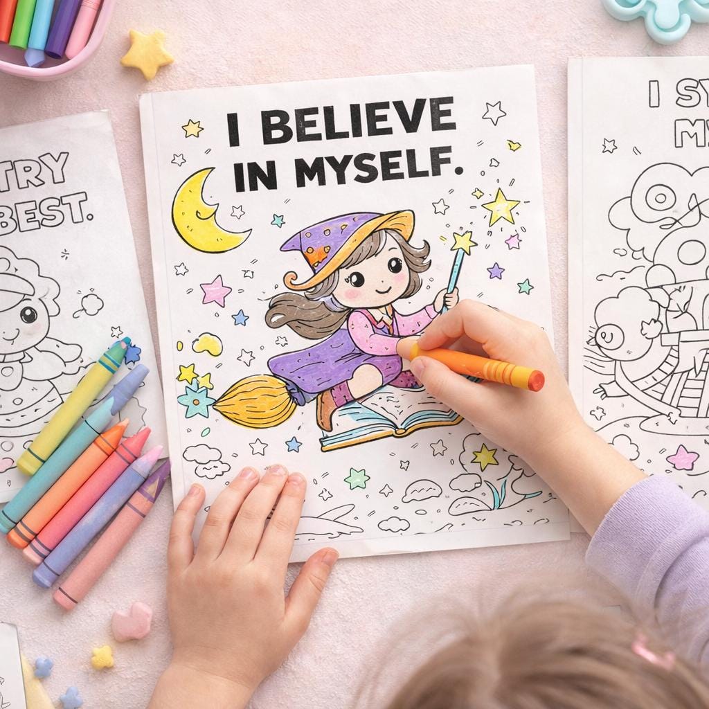 Kids Affirmation Coloring Book | Unicorn Fairy Pages, Positive Self Esteem Activity (Printable PDF)