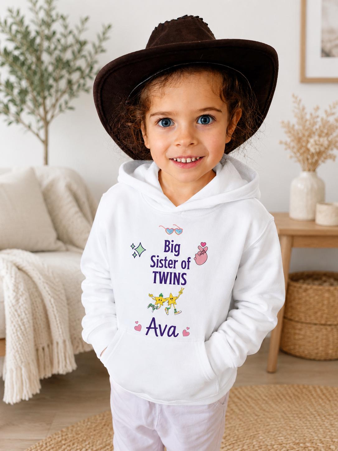 Custom Name Big Sister of Twins Hoodie ,Personalized Girls Sweatshirt | Twin Pregnancy Announcement Gift, Custom Big Sister