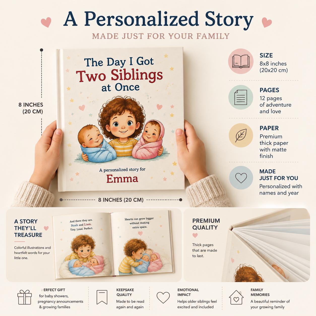 Big Sister of Twins Personalized Book | Twin Baby Shower Gift | Custom New Sibling Storybook