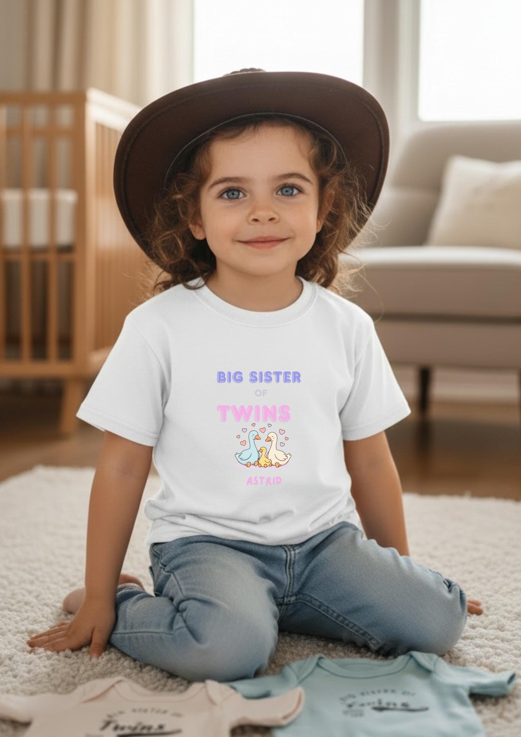 Personalized Big Sister Shirt for Twins | Custom Name Toddler Tee | Twin Announcement Sibling Reveal Gift