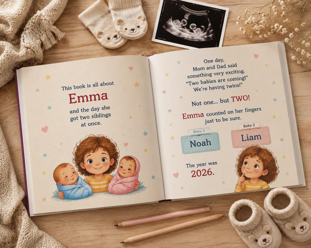 Big Sister of Twins Personalized Book | Twin Baby Shower Gift | Custom New Sibling Storybook