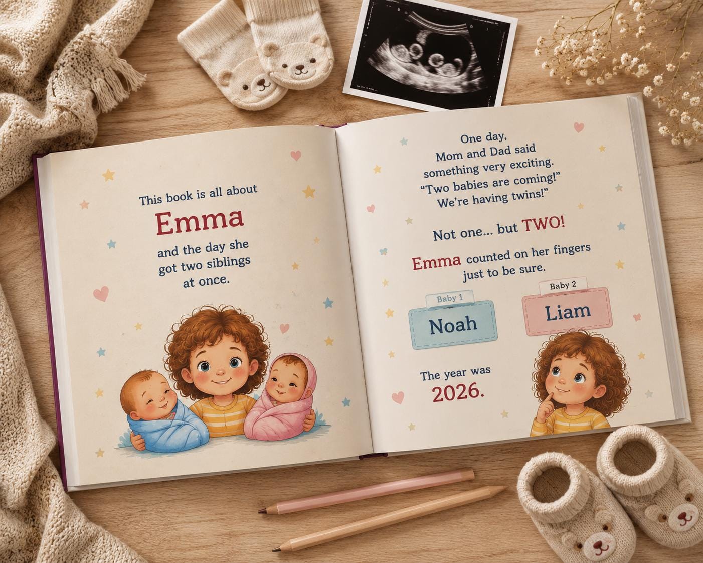 Big Sister of Twins Personalized Book | Twin Baby Shower Gift | Custom New Sibling Storybook