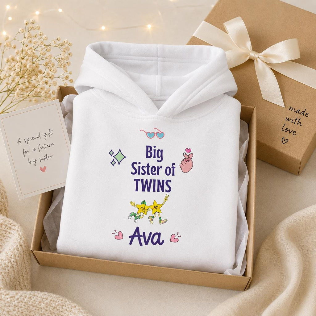 Custom Name Big Sister of Twins Hoodie ,Personalized Girls Sweatshirt | Twin Pregnancy Announcement Gift, Custom Big Sister